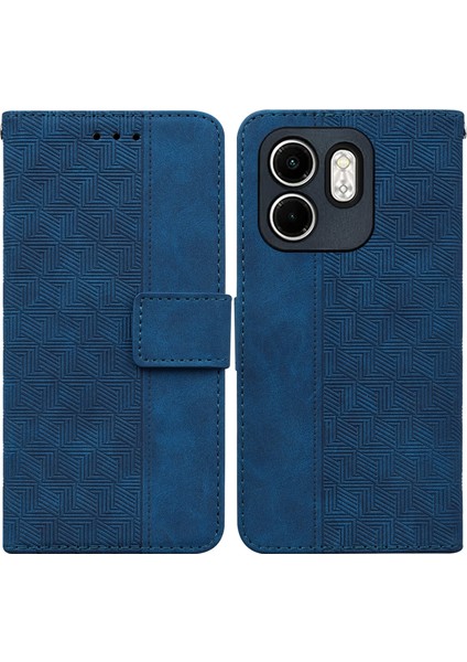 Infinix Hot 50I / Smart 9 Mavi Için Kabartmalı Pu Kılıf (Yurt Dışından)