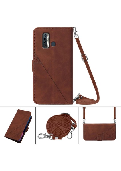 Tecno Camon 17 Kahverengi Için Crossbody Deri Kılıf (Yurt Dışından)