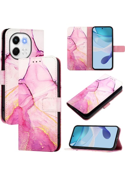 Tecno Spark 30 5g / Pova 6 Neo 5g Pembe Mor Altın Için Mermer Pu Telefon Kılıfı (Yurt Dışından)