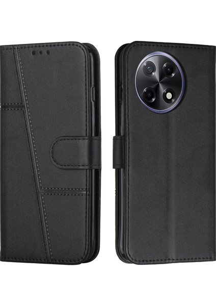 Tecno Camon 30S Siyah Için Buzağı Dokulu Pu Kılıf (Yurt Dışından)