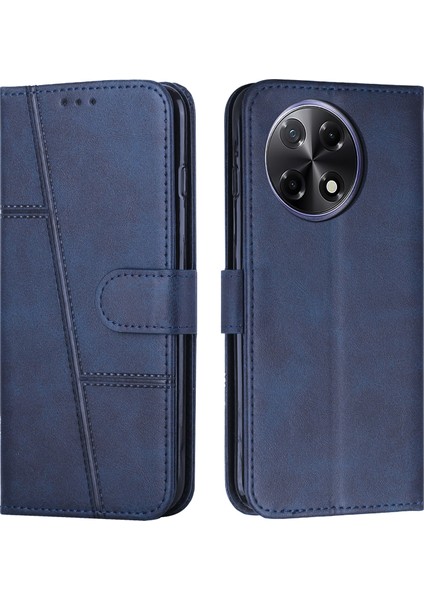Tecno Camon 30S Mavi Için Buzağı Dokulu Pu Kılıf (Yurt Dışından)