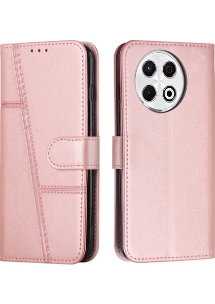 Tecno Spark 30 Pro Için Buzağı Dokulu Pu Kılıf Pembe Altın (Yurt Dışından)