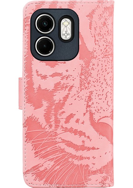 Infinix Hot 50I / Smart 9 Pembe Için Kaplan Kabartmalı Deri Kılıf (Yurt Dışından)