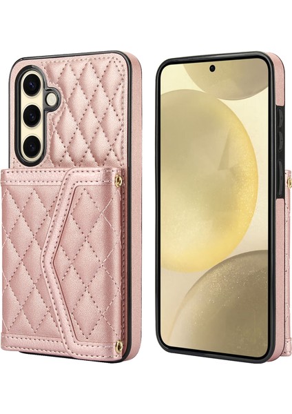 Samsung Galaxy S24 Fe 5g Rose Gold Için Ekleme Eşkenar Dörtgen Çanta Kılıfı (Yurt Dışından)