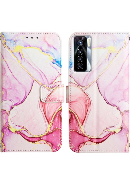 Tecno Camon 17 Pro Pembe Altın LS005 Için Mermer Kılıf (Yurt Dışından)