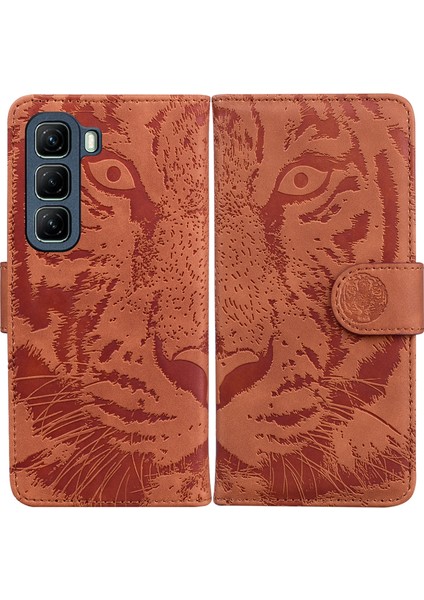 Infinix Hot 50 5g Kahverengi Için Tiger Kabartmalı Deri Kılıf (Yurt Dışından)