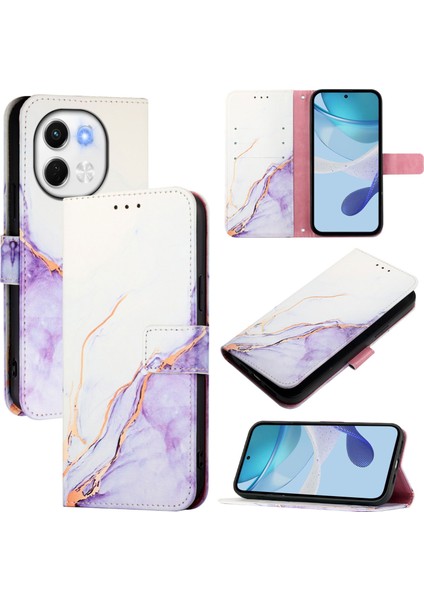 Tecno Spark 30 5g / Pova 6 Neo 5g Beyaz Mor Için Mermer Pu Telefon Kılıfı (Yurt Dışından)