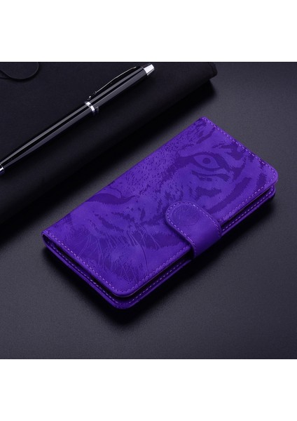 Infinix Hot 50 5g Mor Için Tiger Kabartmalı Deri Kılıf (Yurt Dışından)