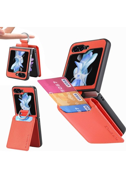 Samsung Galaxy Z Flip5 Turuncu Için Junsunmay Deri Skin Pc Kılıfı (Yurt Dışından)