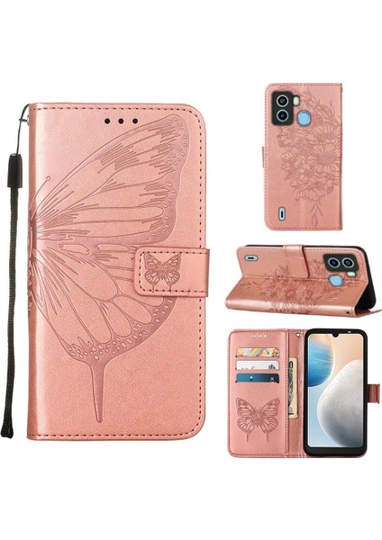 Tecno Pop 6 Rose Gold Için Kabartmalı Pu Kılıf (Yurt Dışından)