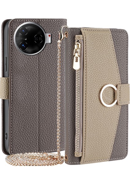 Tecno Camon 30 Pro 5g Gri Için Crossbody Deri Telefon Kılıfı (Yurt Dışından)