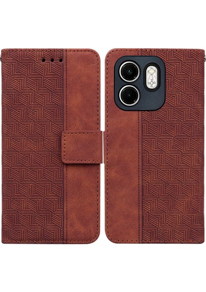 Infinix Hot 50I / Smart 9 Brown Için Kabartmalı Pu Kılıf (Yurt Dışından)