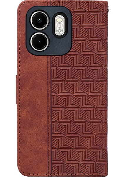 Infinix Hot 50I / Smart 9 Brown Için Kabartmalı Pu Kılıf (Yurt Dışından)