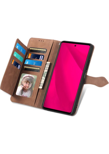 Infinix Smart 9 Kahverengi Için Kabartmalı Fermuarlı Deri Kılıf (Yurt Dışından)