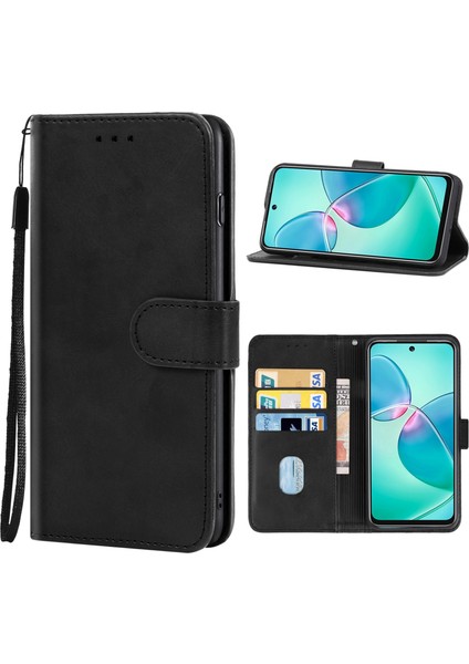Infinix Hot 12 Play Siyah Için Deri Telefon Kılıfı (Yurt Dışından)