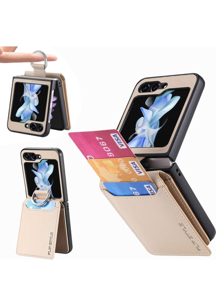 Samsung Galaxy Z Flip5 Khaki Için Junsunmay Deri Cilt Pc Kasa (Yurt Dışından)