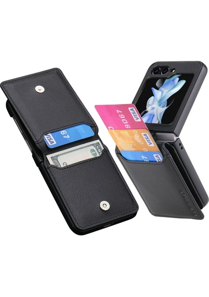 Samsung Galaxy Z Flip5 Khaki Için Junsunmay Deri Cilt Pc Kasa (Yurt Dışından)