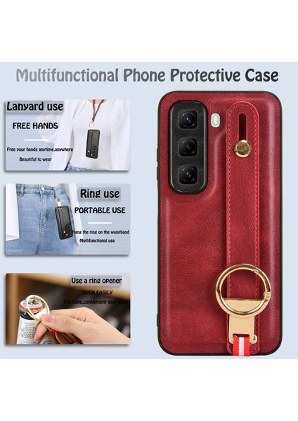 Infinix Hot 50 5g Kırmızı Bileklik Pu Kılıf (Yurt Dışından)