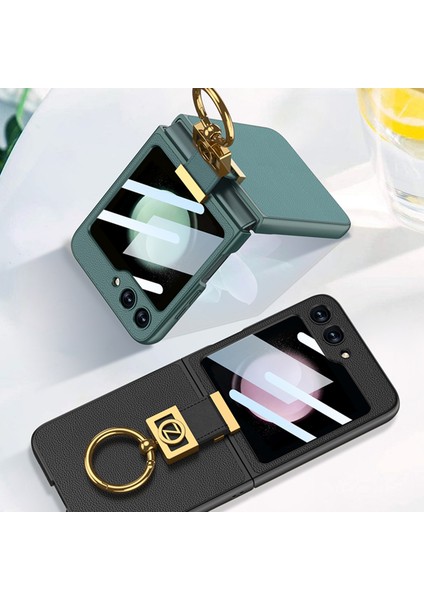Samsung Galaxy Z Flip5 Green Için Gkk Ultra Deri Deri Yüzük Kılıfı (Yurt Dışından) fiyatları