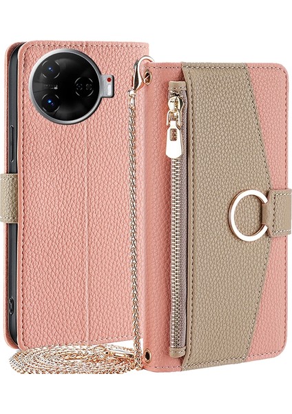 Tecno Camon 30 Pro 5g Pembe Için Crossbody Deri Telefon Kılıfı (Yurt Dışından)