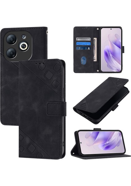 Infinix Smart 8 Siyah Için Kabartmalı Pu Kılıf (Yurt Dışından)