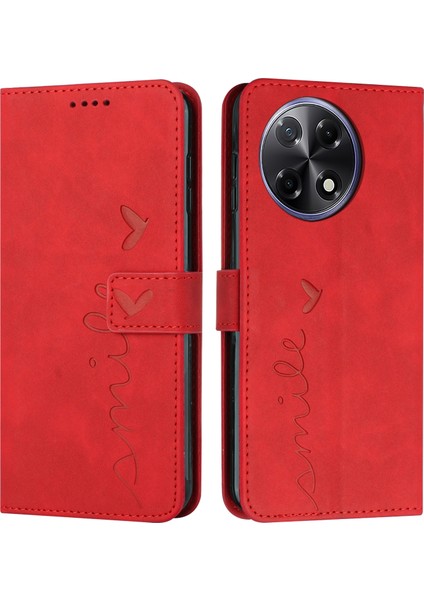Tecno Camon 30S Kırmızı Için Uzun Kordon Kalp Pu Kılıf (Yurt Dışından)