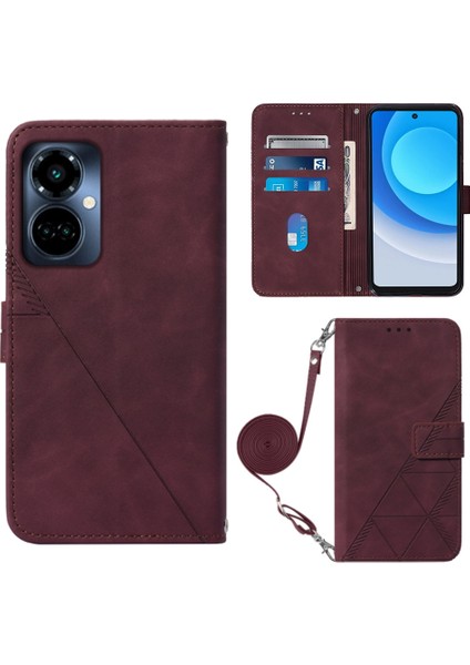 Tecno Camon 19 Pro 5g Şarap Kırmızısı Için Crossbody Deri Kılıf (Yurt Dışından)