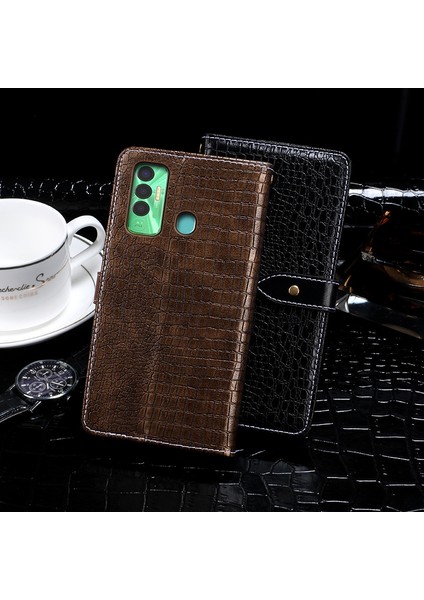 Tecno Spark 7p Siyah Için Idewei Timsah Dokulu Kılıf (Yurt Dışından)