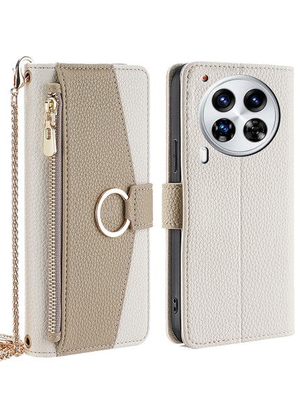 Tecno Camon 30 Premier 5g Beyaz Için Crossbody Deri Telefon Kılıfı (Yurt Dışından)