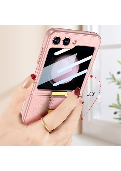 Samsung Galaxy Z Flip5 Siyah Için Gkk Ultra Deri Deri Yüzük Kılıfı (Yurt Dışından)