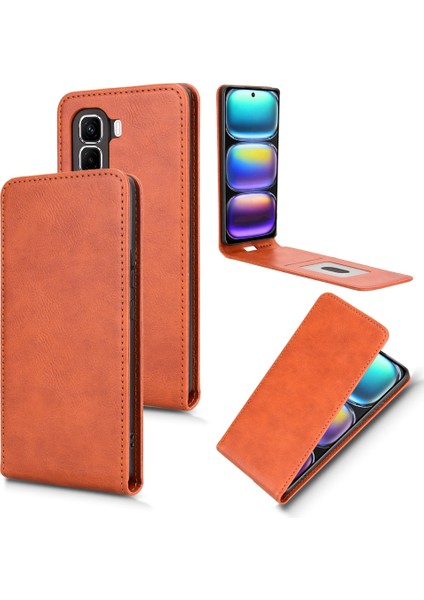 Infinix Hot 50 Pro+ 4g Kahverengi Için Dikey Çevirme Deri Kılıf (Yurt Dışından)