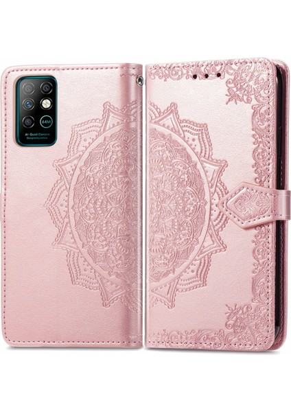 Infinix Note 8 Için Mandala Çiçek Kabartmalı Pu Kılıf Pembe Altın (Yurt Dışından)