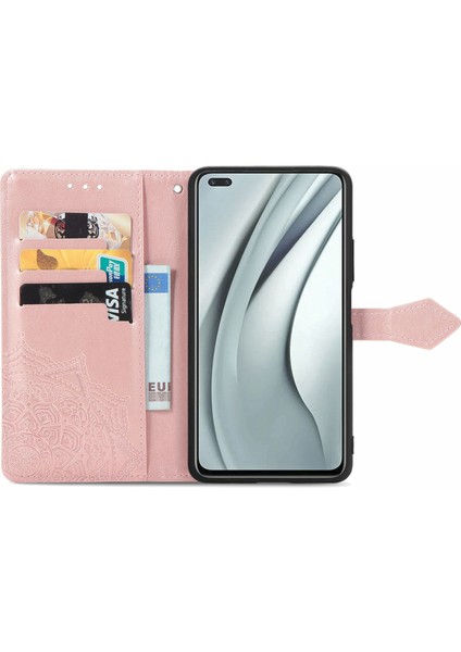 Infinix Note 8 Için Mandala Çiçek Kabartmalı Pu Kılıf Pembe Altın (Yurt Dışından)