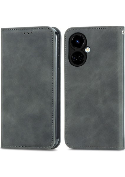 Tecno Camon 19 Gri Için Retro Skin Fe Manyetik Deri Kılıf (Yurt Dışından) fiyatları