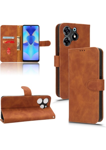 Tecno Spark 10 Pro Kahverengi Için Deri Kılıf (Yurt Dışından)
