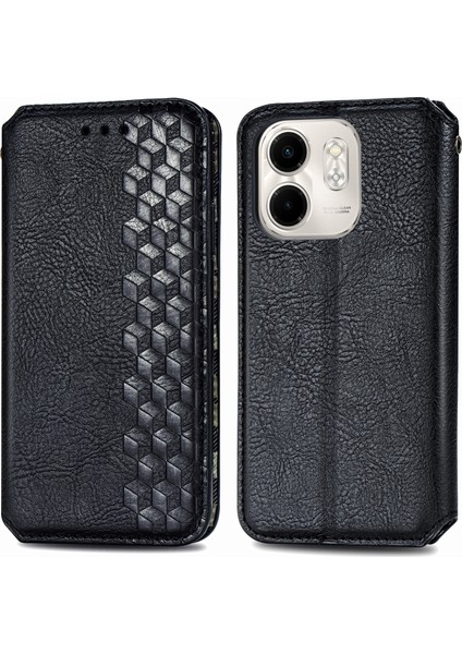 Infinix Smart 9 Siyah Için Kübik Preslenmiş Deri Kılıf (Yurt Dışından)