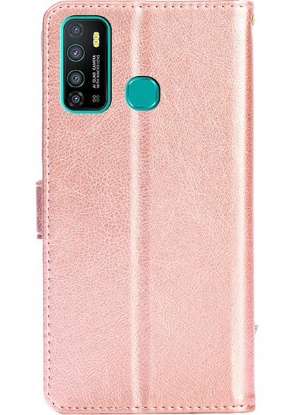 Infinix Hot 9/note 7 LITE/X655C Pembe Altın Için Fermuarlı Çanta Deri Kılıf (Yurt Dışından)