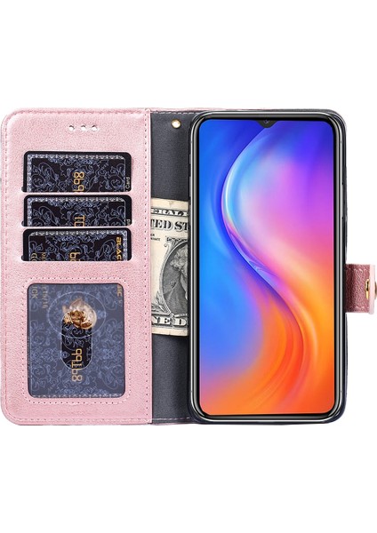 Infinix Hot 9/note 7 LITE/X655C Pembe Altın Için Fermuarlı Çanta Deri Kılıf (Yurt Dışından)