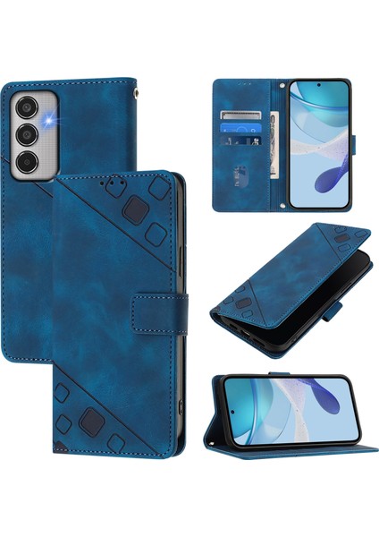 Samsung Galaxy M35 Mavi Için Skin-Fe Deri Telefon Kılıfı (Yurt Dışından)