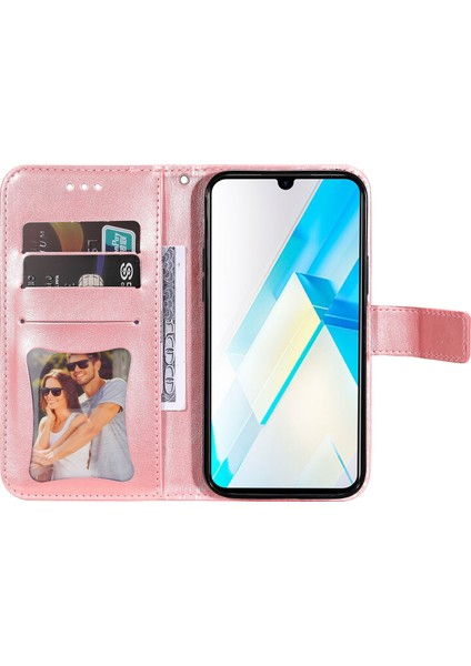 Infinix Note 12 / G96 Pembe Altın Için 7 Yapraklı Çiçek Deri Kılıf (Yurt Dışından)