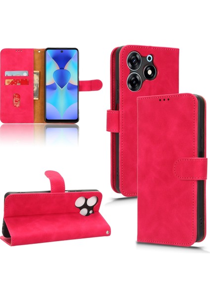Tecno Spark 10 Pro Için Deri Kılıf Gül Kırmızı (Yurt Dışından)