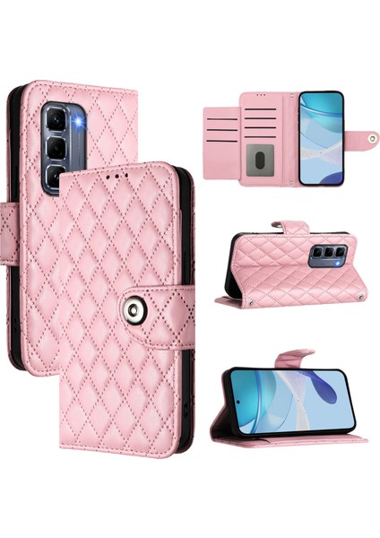 Infinix Hot 50 Pro+ 4g Pembe Için Eşkenar Dörtgen Deri Kılıf (Yurt Dışından)