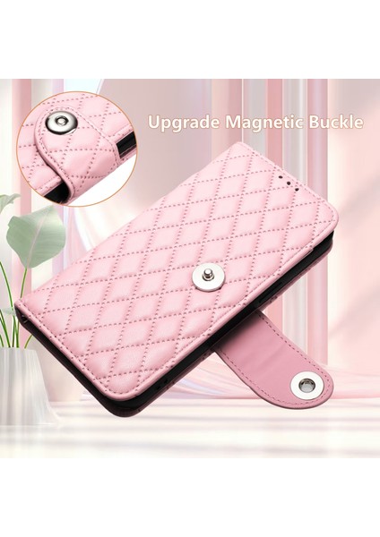 Infinix Hot 50 Pro+ 4g Pembe Için Eşkenar Dörtgen Deri Kılıf (Yurt Dışından)