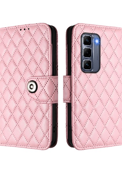 Infinix Hot 50 Pro+ 4g Pembe Için Eşkenar Dörtgen Deri Kılıf (Yurt Dışından)