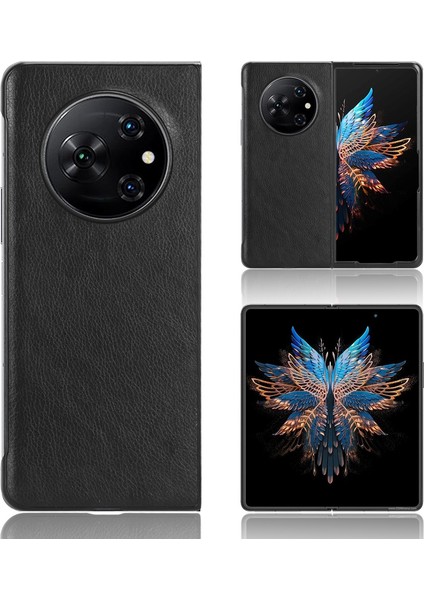 Tecno Phantom V Fold Siyah Için Litchi Texture Telefon Kılıfı (Yurt Dışından)
