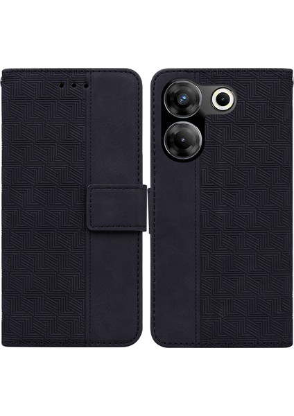 Tecno Camon 20 Pro 5g Siyah Için Kabartmalı Deri Telefon Kılıfı (Yurt Dışından)