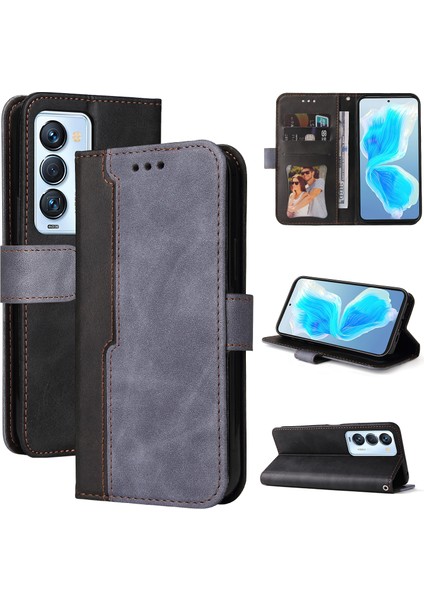 Tecno Camon 18 Gri Için Pu Deri Kılıf (Yurt Dışından)