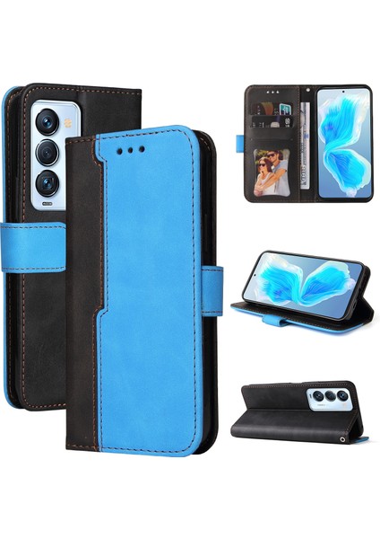 Tecno Camon 18 Mavi Için Pu Deri Kılıf (Yurt Dışından)