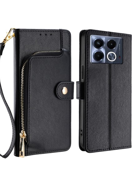 Infinix Note 40 5g Siyah Için Fermuarlı Çanta Deri Kılıf (Yurt Dışından)