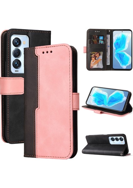 Tecno Camon 18 Pembe Için Pu Deri Kılıf (Yurt Dışından)